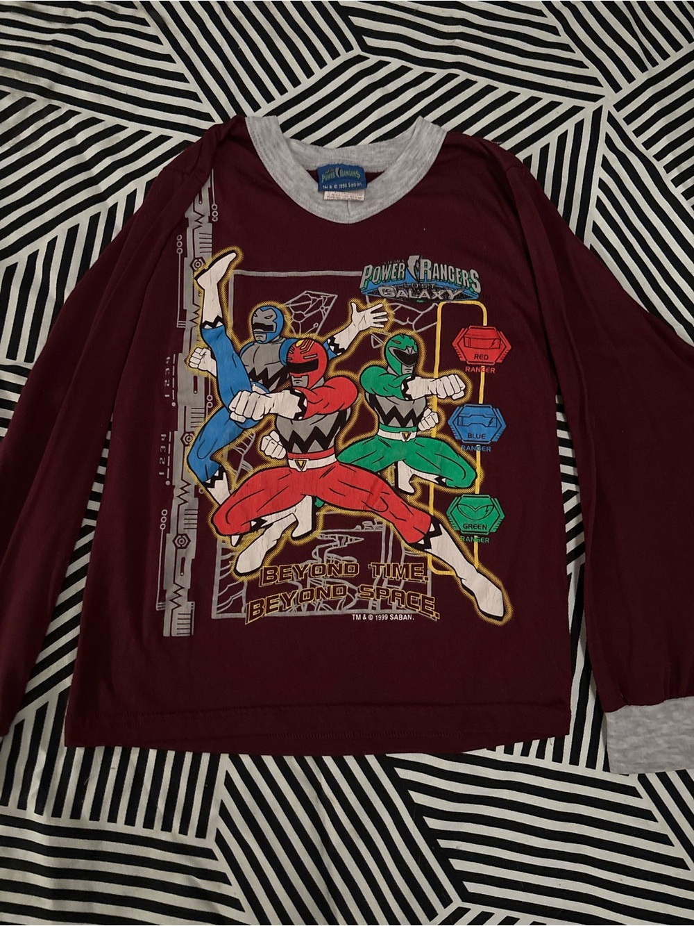 Power Ranger Kids' Long-Sleeve Pajama Top with Multicolor Rangers vntg 1996